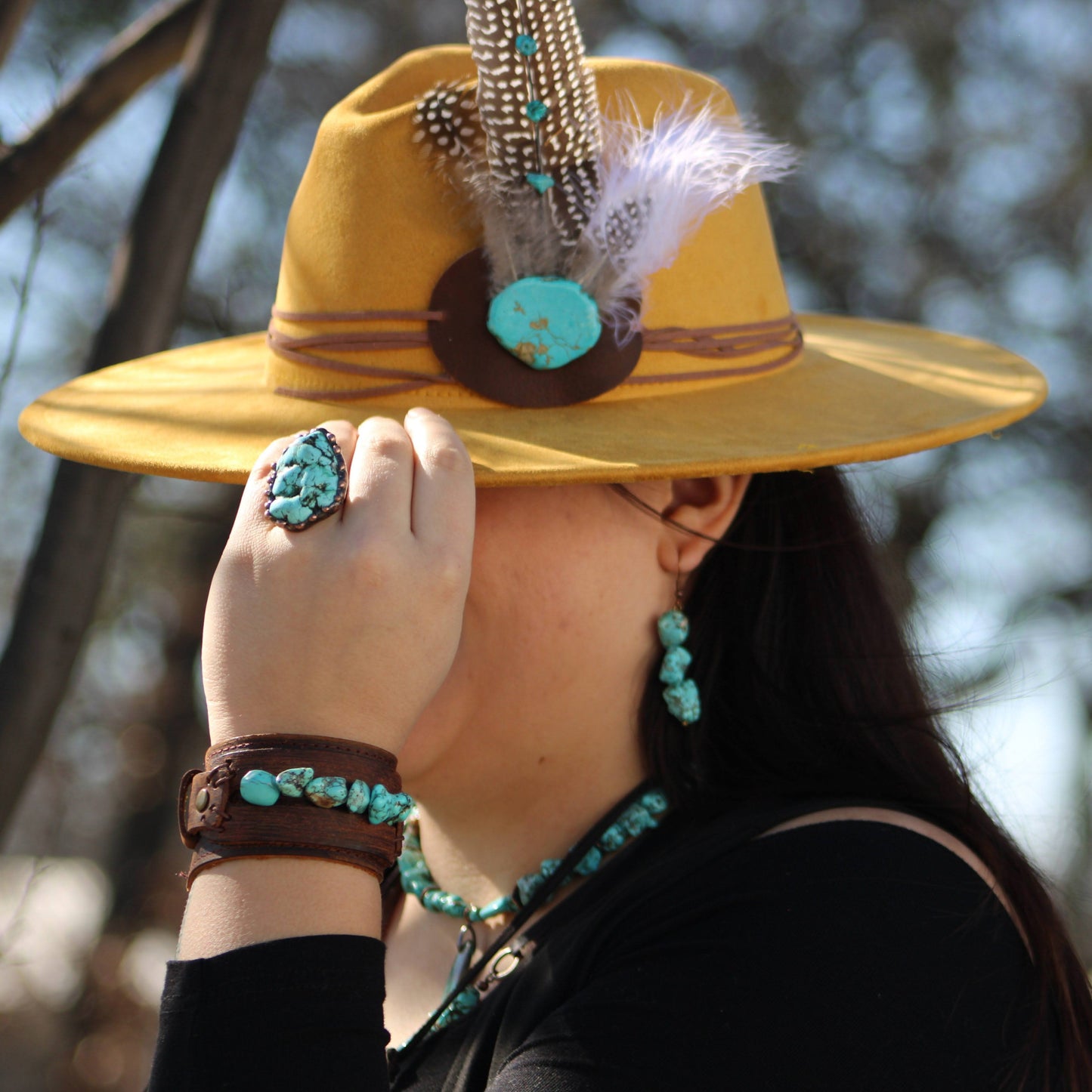 Blue Turquoise Ring set in Antique Copper 012w