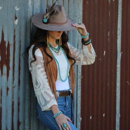 Triple Strand Blue Turquoise & Copper Collar Necklace 259e