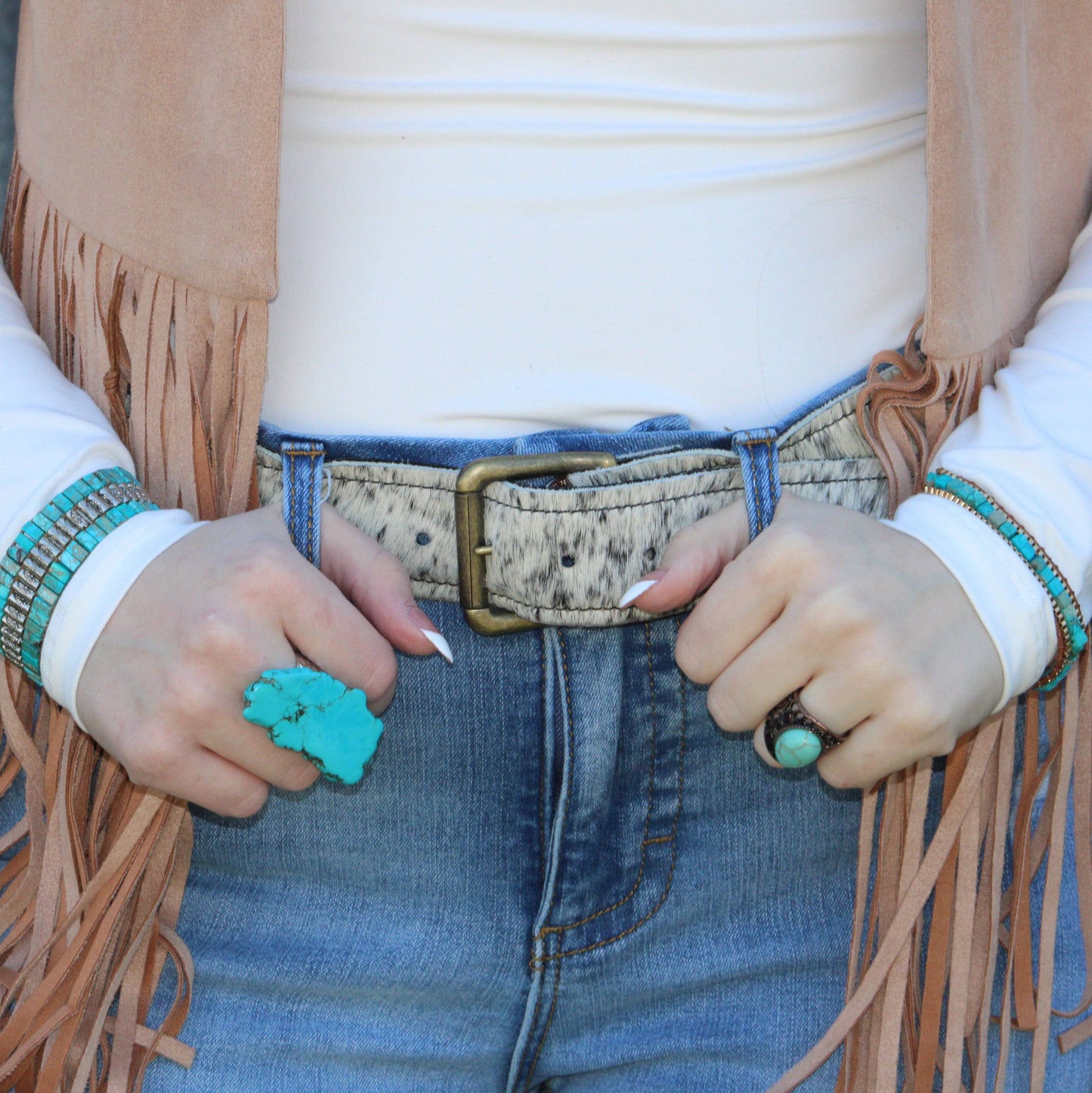 Woven Turquoise & Bronze Stacked Stone Bracelet 809r