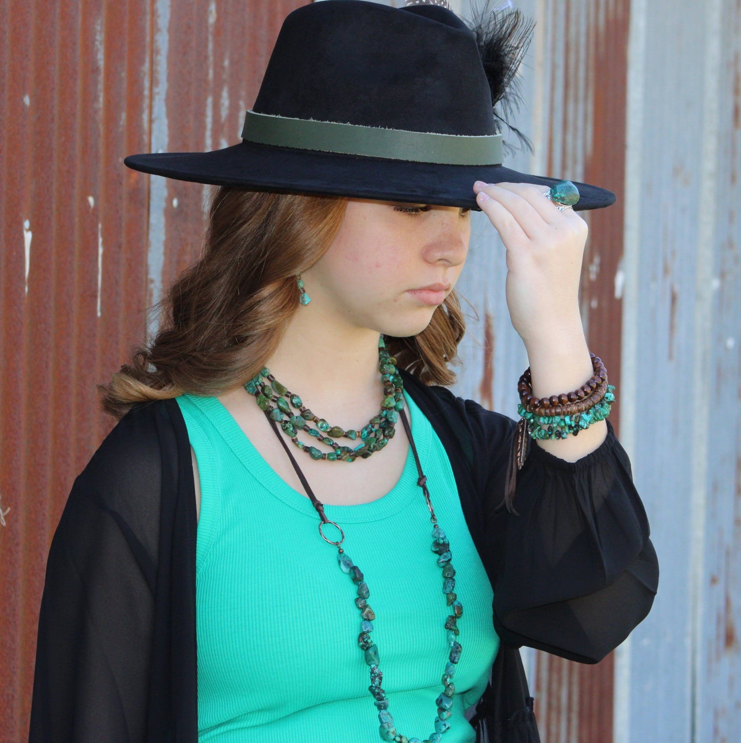 Chunky Blue/green Natural Turquoise Necklace w/ Leather Ties 255z