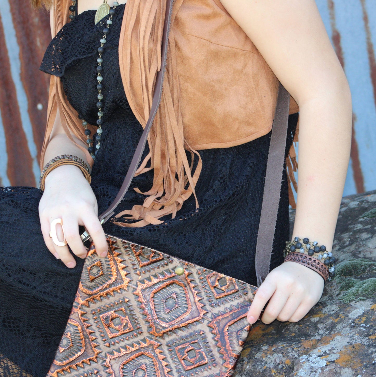 Dark Brown Vintage Laced Cuff-X Pattern 011e