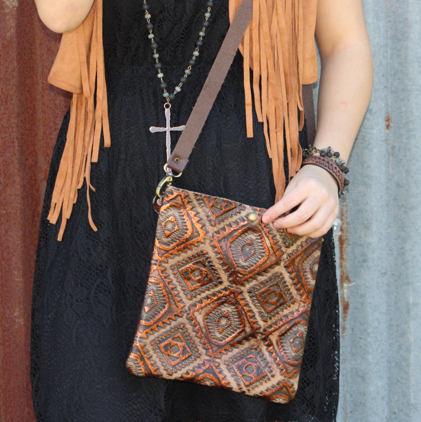 Dark Brown Vintage Laced Cuff-X Pattern 011e