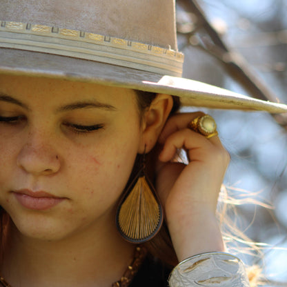 Large Woven Teardrop Earrings in Mustard 206a