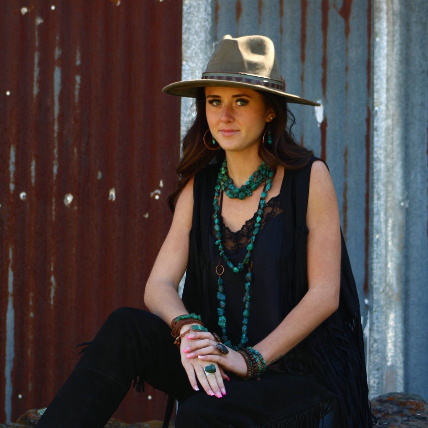 Large Triple Strand Natural Turquoise & Wood Collar Necklace 252x