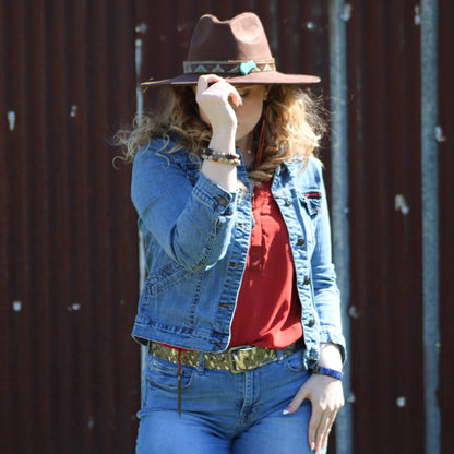 Woven Picasso Jasper & Lapis Beaded Bracelet 809z