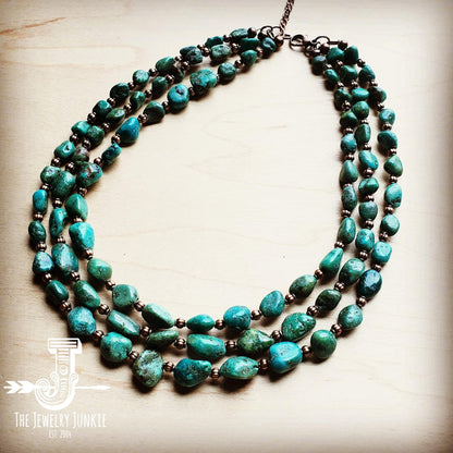 Triple Strand Natural Turquoise & Copper Collar Necklace 250n