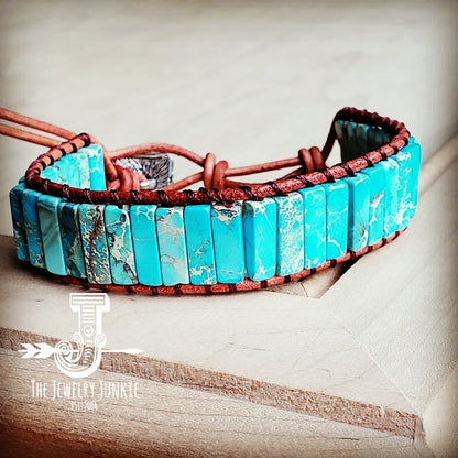 Woven Imperial Jasper Stacked Stone Bracelet-Turquoise 803t