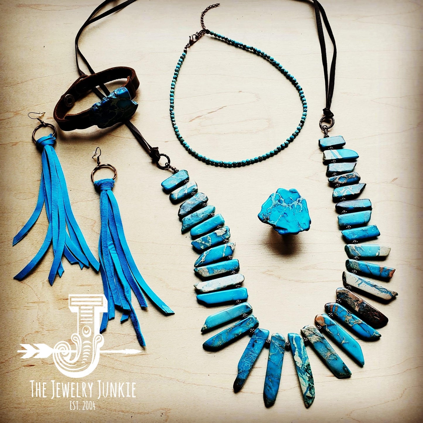 Imperial Jasper Slab Necklace with Genuine Leather 252j