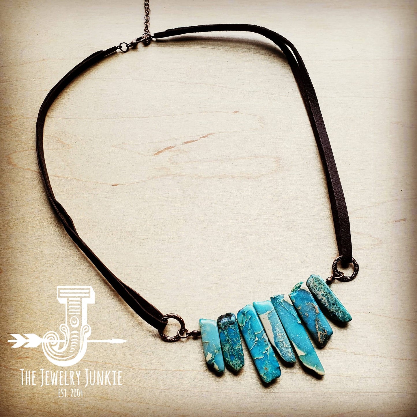 Imperial Jasper Slab Necklace with Genuine Leather 252j