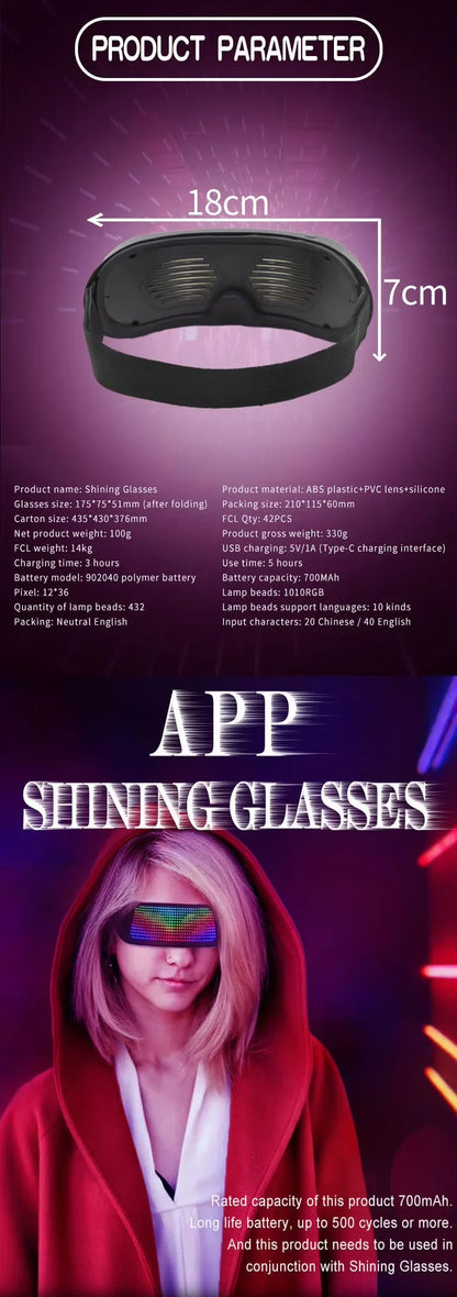Shining Full-Color LED Glasses Bluetooth App Control Programmable and Dynamic
