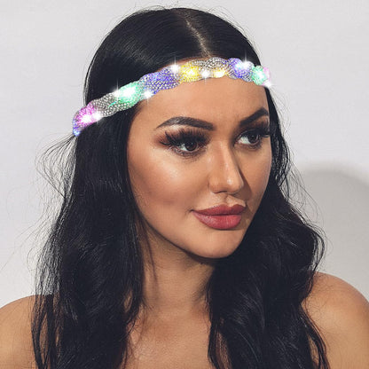 Light up Rhinestone Headband LED Rave Headpiece Glow Silver Crystal for Women