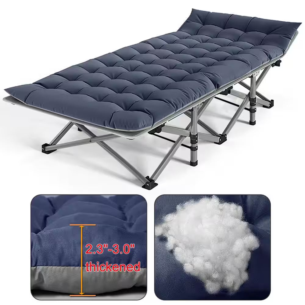 Heavy-Duty Folding Camping Cot with Pearl Cotton Pad and Carry Bag