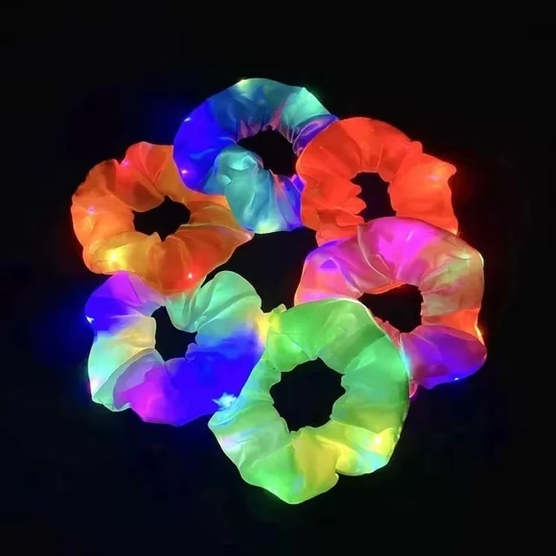 20 Pcs/Lot LED Luminous Scrunchies Hairband Ponytail Holder Headwear Elastic Satin Hair Bands Girl Hair Accessories for Party