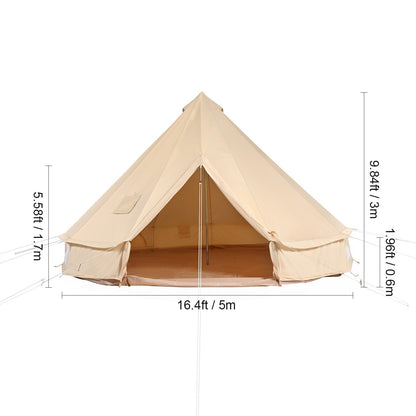 Canvas Bell Tent 3M, 4M, 5M, 6M, or 7M Camping Yurt with Stove Jack