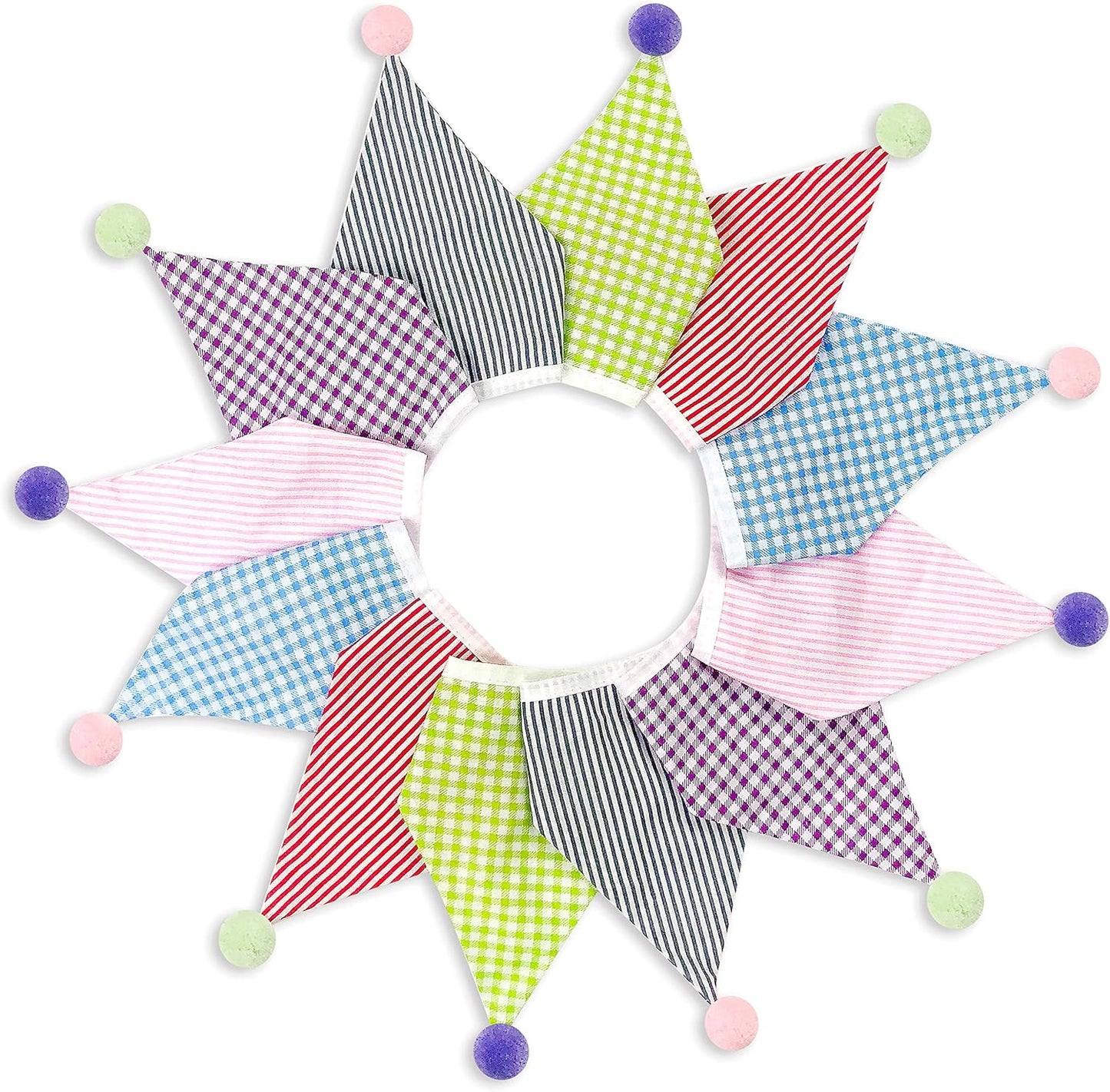 13Ft Fabric Triangle Bunting Flag Banner Kit With Vintage Floral Pattern and Pom Poms