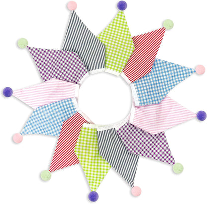 13Ft Fabric Triangle Bunting Flag Banner Kit With Vintage Floral Pattern and Pom Poms