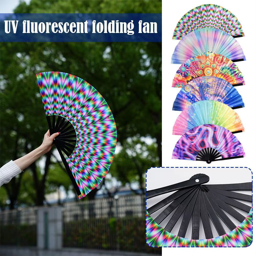 33Cm Large Folding Hand Rave Fan Chinease/Japanese Gradient Colorful Reflective Foldable Fan Music Festival Fan Dance Fan Gifts