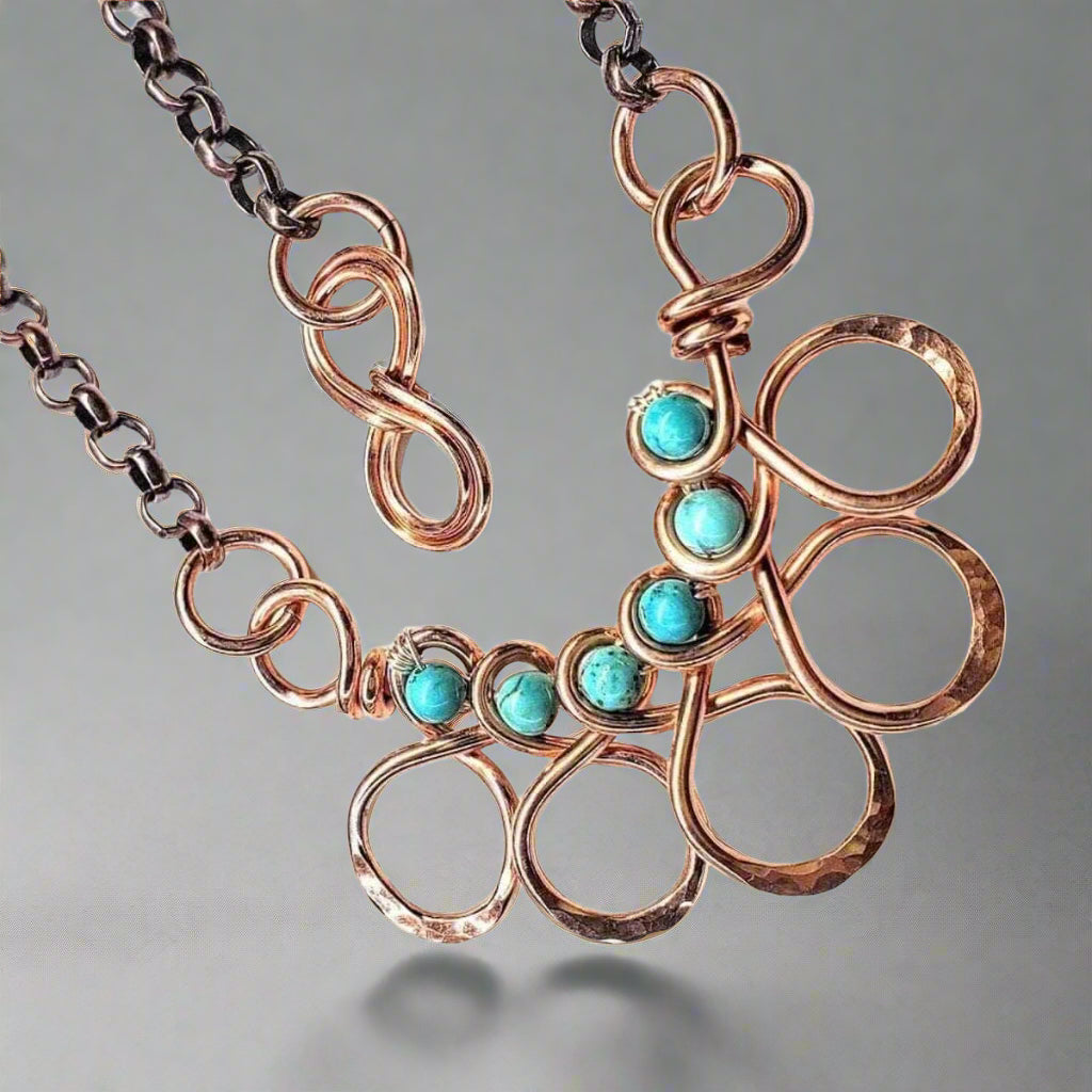 Copper Turquoise Wire Wrapped Necklace