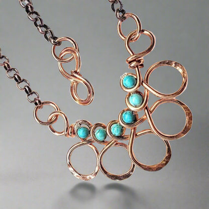 Copper Turquoise Wire Wrapped Necklace