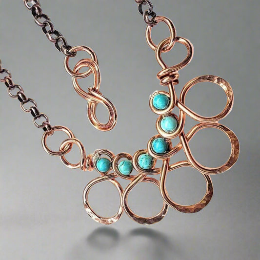 Copper Turquoise Wire Wrapped Necklace