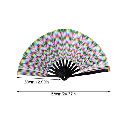 33Cm Large Folding Hand Rave Fan Chinease/Japanese Gradient Colorful Reflective Foldable Fan Music Festival Fan Dance Fan Gifts