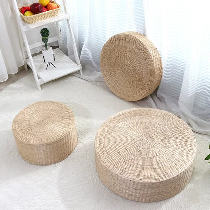 Rustic Floor Cushion Straw Pouf Seat - Meditation