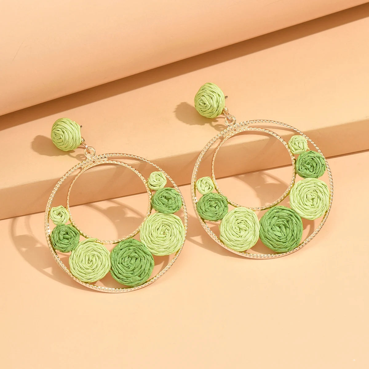Bohemia Hit Color Round Earrings - Handmade Rattan Weave 