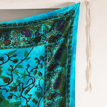Tapestry Wall Hanging Tree of Life Hippie Mandala Bohemian Hippy Kaleidoscopic Intricate Floral Design Indian Tapestries Bedspread 84X90 Inches,(215Cm X 230Cm) Turquoise