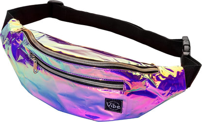 Fanny Pack for Men Women - Many Prints - Black Holographic Silver Gold Cute Waist Bag for Festival Rave Hiking Running Cycling