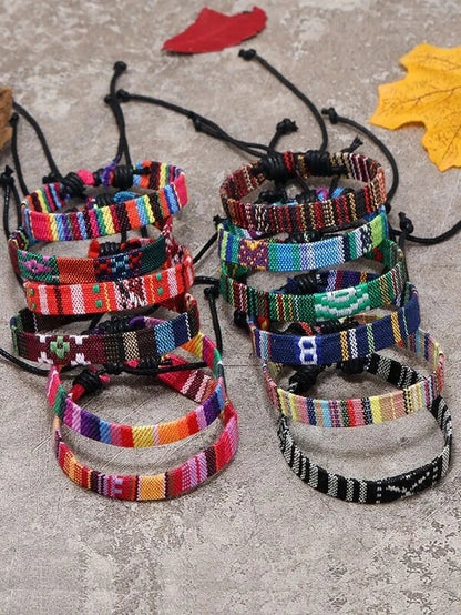 Handmade Braided Festival Bracelet Set, 12 Pack