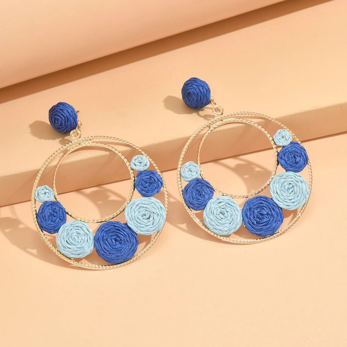 Bohemia Hit Color Round Earrings - Handmade Rattan Weave 