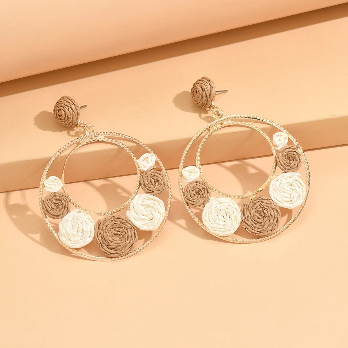 Bohemia Hit Color Round Earrings - Handmade Rattan Weave 