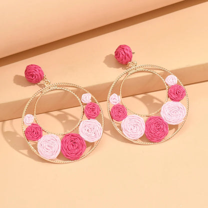 Bohemia Hit Color Round Earrings - Handmade Rattan Weave 