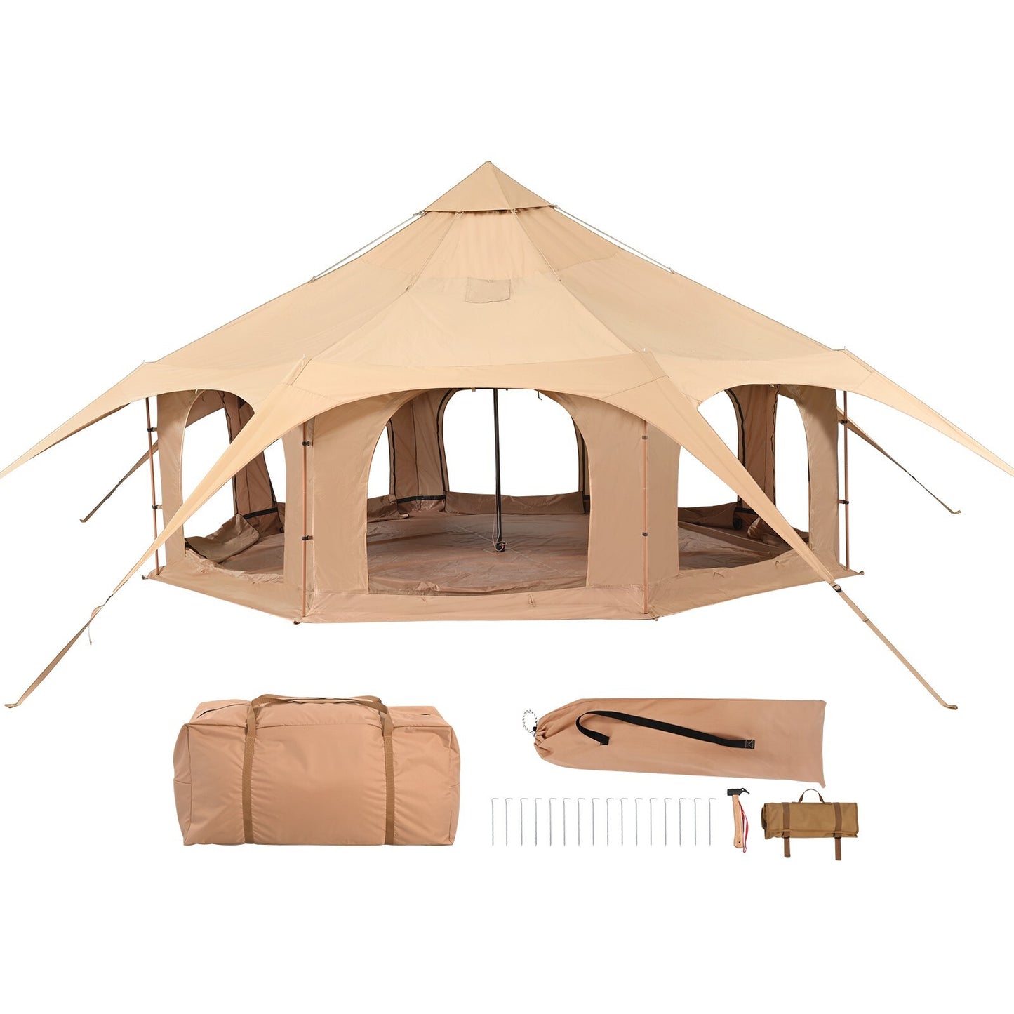 Canvas Bell Tent 3M, 4M, 5M, 6M, or 7M Camping Yurt with Stove Jack
