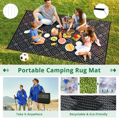 Outdoor Camping Rug Waterproof 6X9FT Reversible  with Transport Bag & 4 Stakes