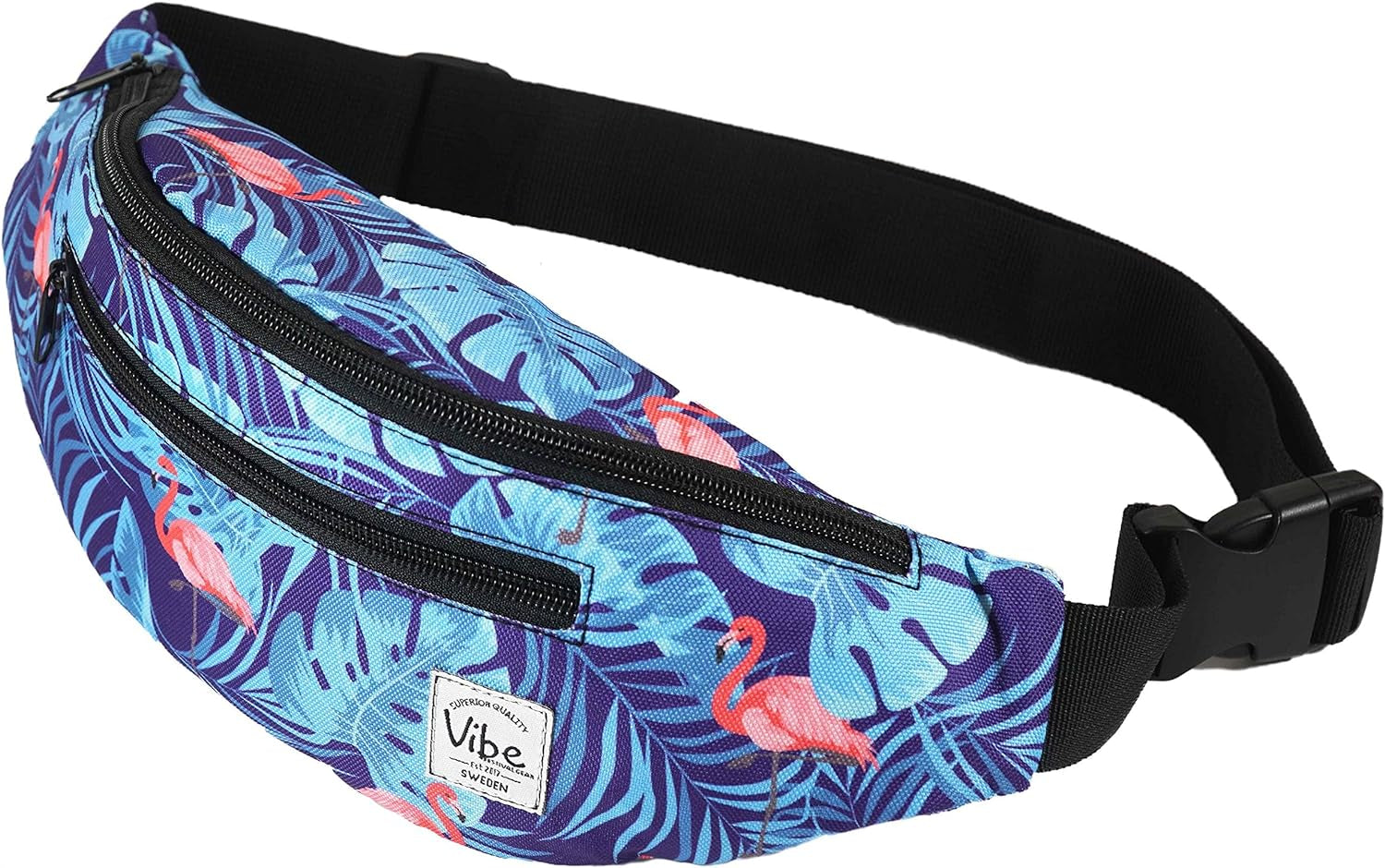 Fanny Pack for Men Women - Many Prints - Black Holographic Silver Gold Cute Waist Bag for Festival Rave Hiking Running Cycling