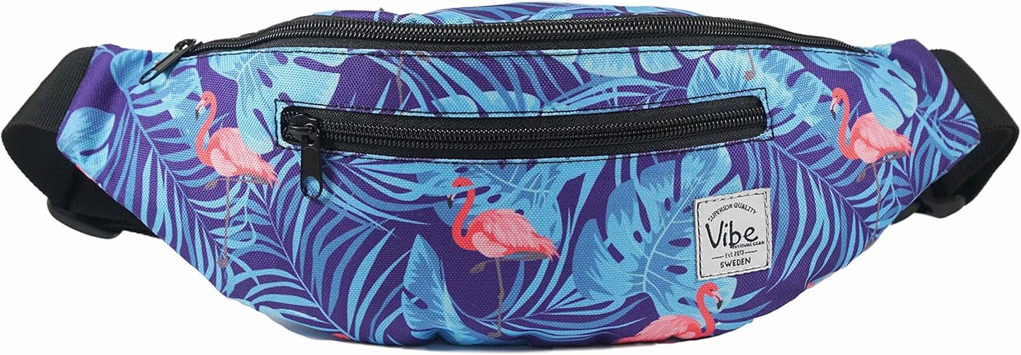 Fanny Pack for Men Women - Many Prints - Black Holographic Silver Gold Cute Waist Bag for Festival Rave Hiking Running Cycling