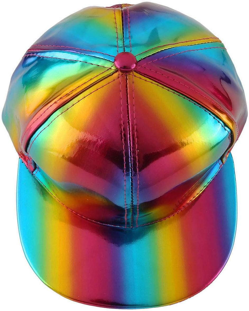 Adjustable Shiny Holographic Baseball Cap Rainbow Reflective Hip Hop Rave Hat Metallic Casual Cap