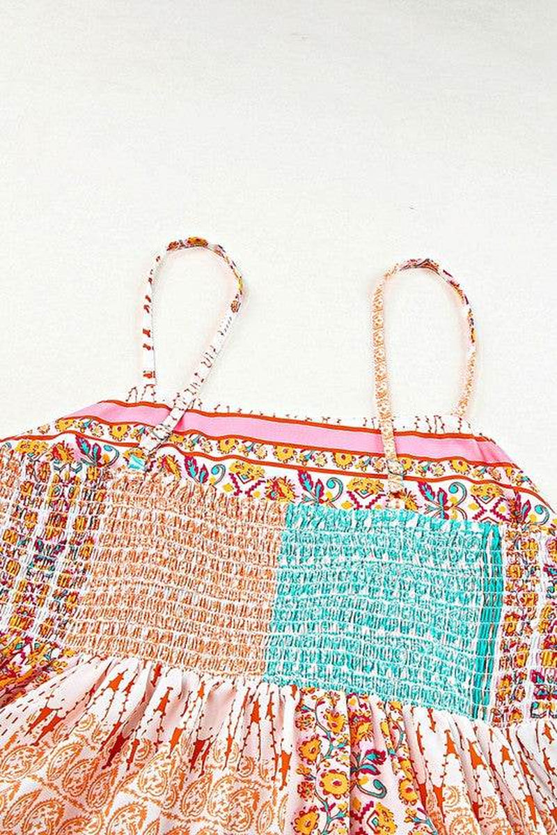 Mint Boho Patchwork Print Square Neck Sundress