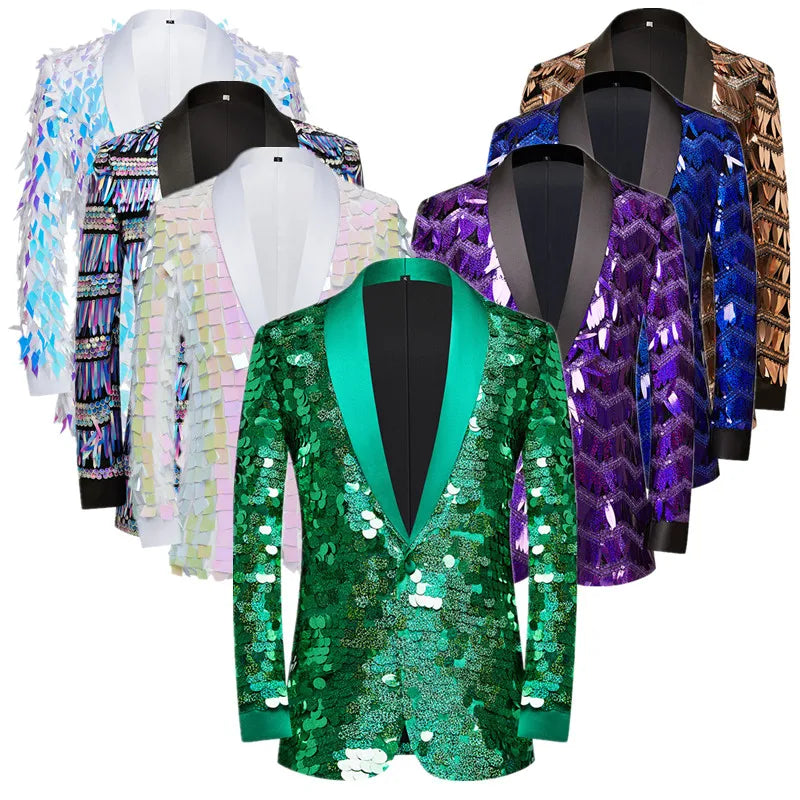 Men's Unique Design Striped Sequin Suit Jacket