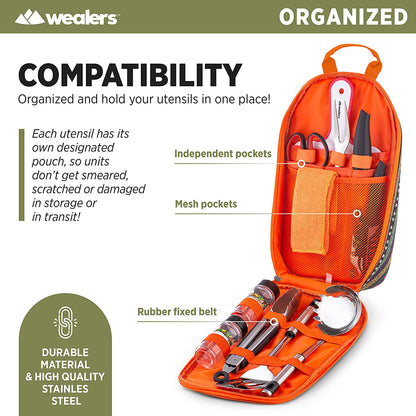 Camp Kitchen Cooking Utensil Set Travel Organizer Grill Accessories Portable Compact Gear for Backpacking BBQ Camping Hiking Travel Cookware Kit Water Resistant Case