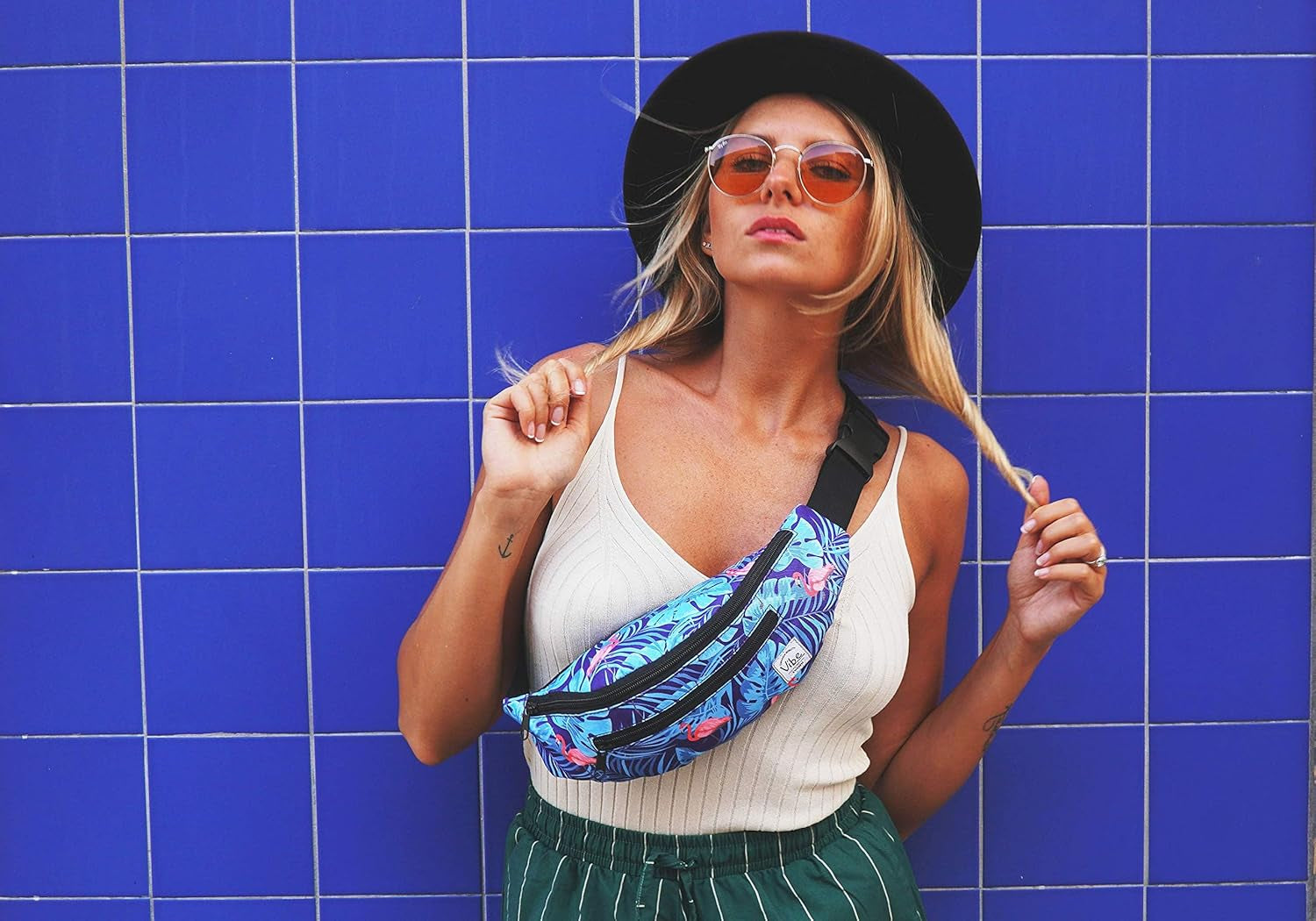 Fanny Pack for Men Women - Many Prints - Black Holographic Silver Gold Cute Waist Bag for Festival Rave Hiking Running Cycling