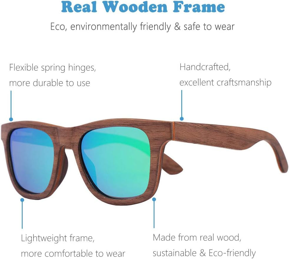 Polarized Wood Sunglasses Men, Wooden Bamboo Sunglasses for Women