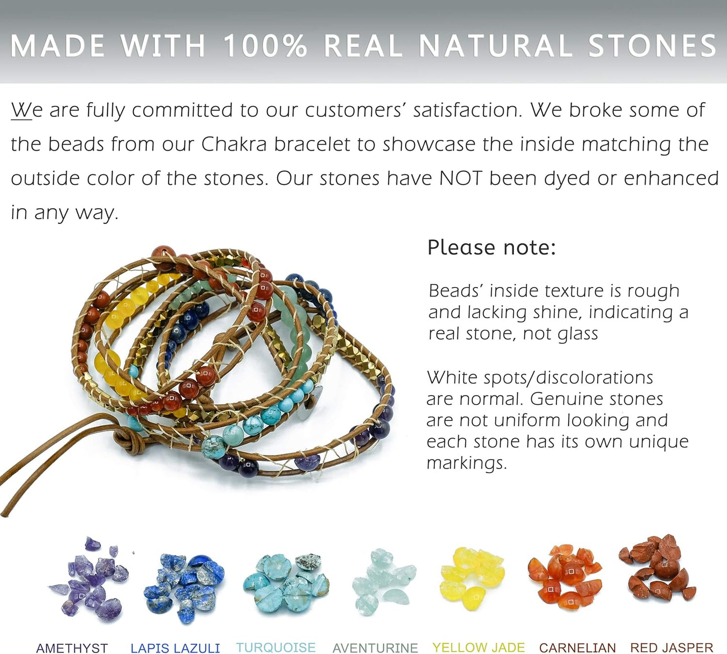 Natural Stone Wrap Bracelet for Women/Men | Adjustable Multilayer Genuine Leather Boho Handmade Beaded Bracelet