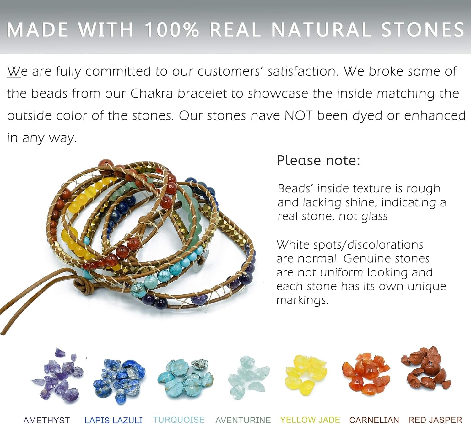 Natural Stone Wrap Bracelet for Women/Men | Adjustable Multilayer Genuine Leather Boho Handmade Beaded Bracelet