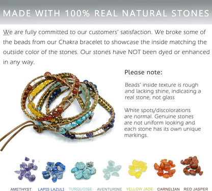 Natural Stone Wrap Bracelet for Women/Men | Adjustable Multilayer Genuine Leather Boho Handmade Beaded Bracelet