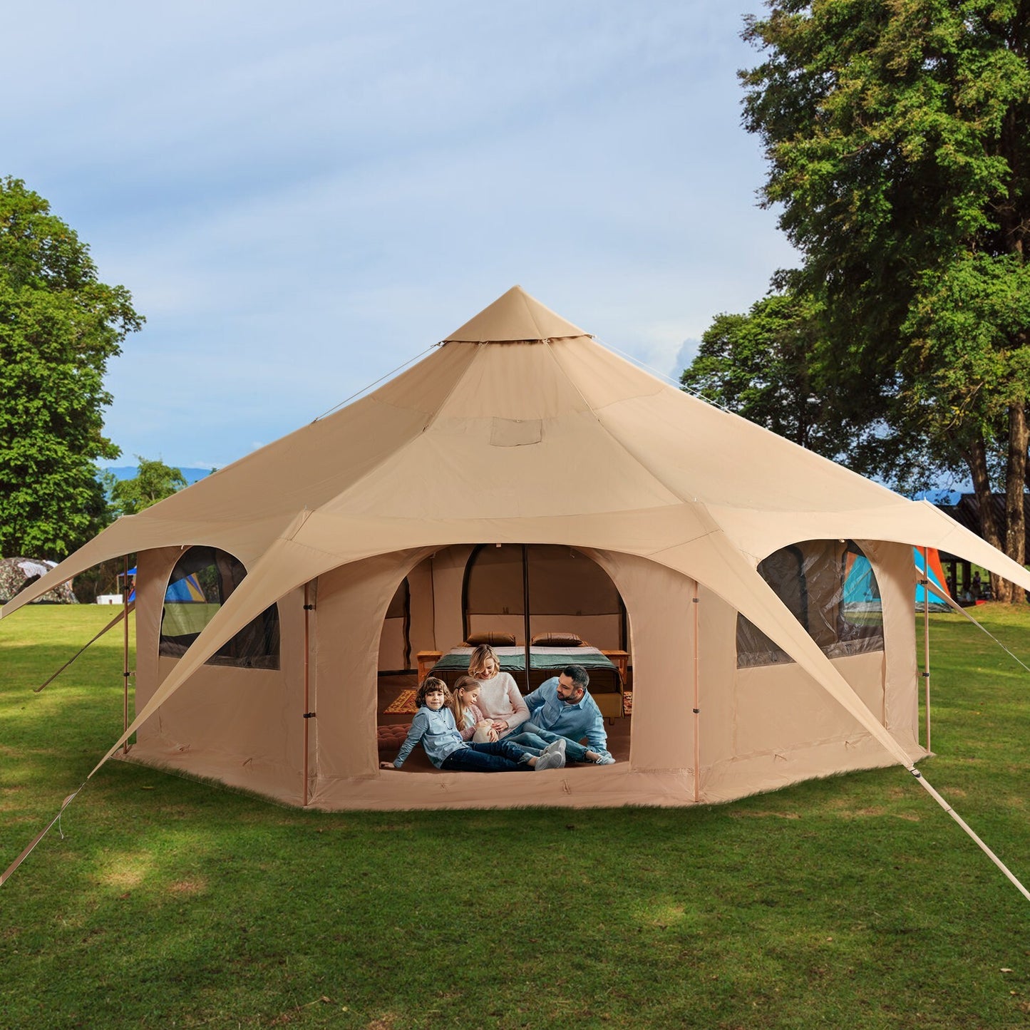 Canvas Bell Tent 3M, 4M, 5M, 6M, or 7M Camping Yurt with Stove Jack