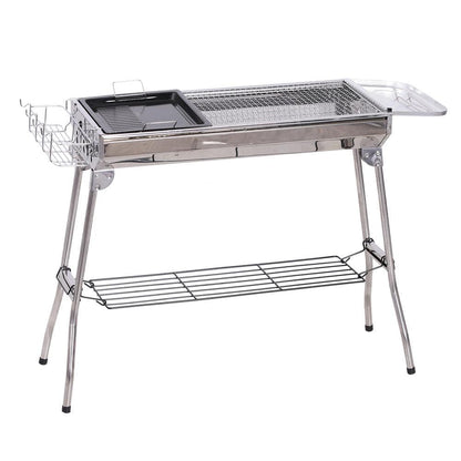 Portable Folding Charcoal BBQ Grill in Silver Stainless Steel - Camp  Cooker with a Large Non-Stick Cooking Space